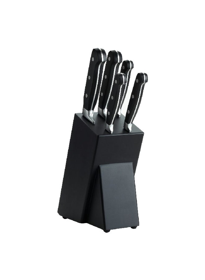 HATCHEN 6-Piece Premium Stainless Steel Kitchen Knife Set with Block Black and Silver 20.3 x 11 x 36.5 cm AH16 - Image 1