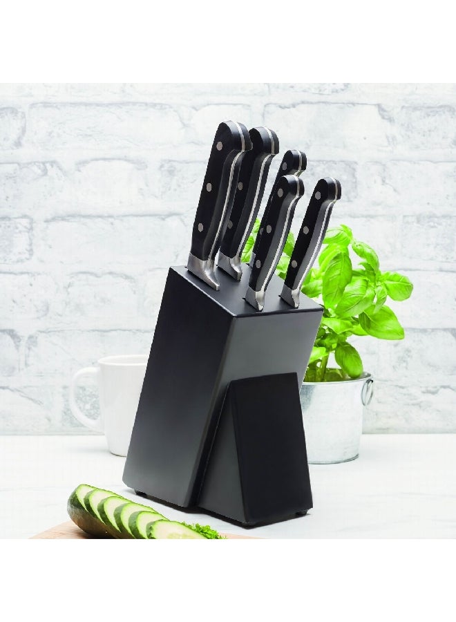 HATCHEN 6-Piece Premium Stainless Steel Kitchen Knife Set with Block Black and Silver 20.3 x 11 x 36.5 cm AH16 - Image 3