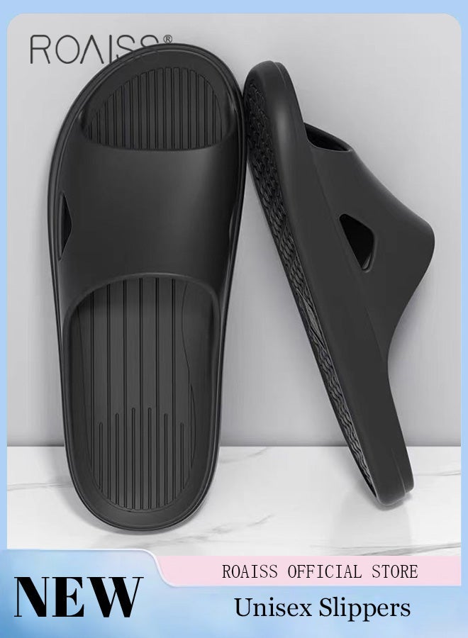 roaiss Men's EVA Indoor Home Slippers for Men Summer Simple Soft Elasticity Comfort Outdoor Slides Quick Drying Silent Anti-Slip Wear-Resistant Breathable Lightweight Bath Sandals Lightweight Black - Image 2