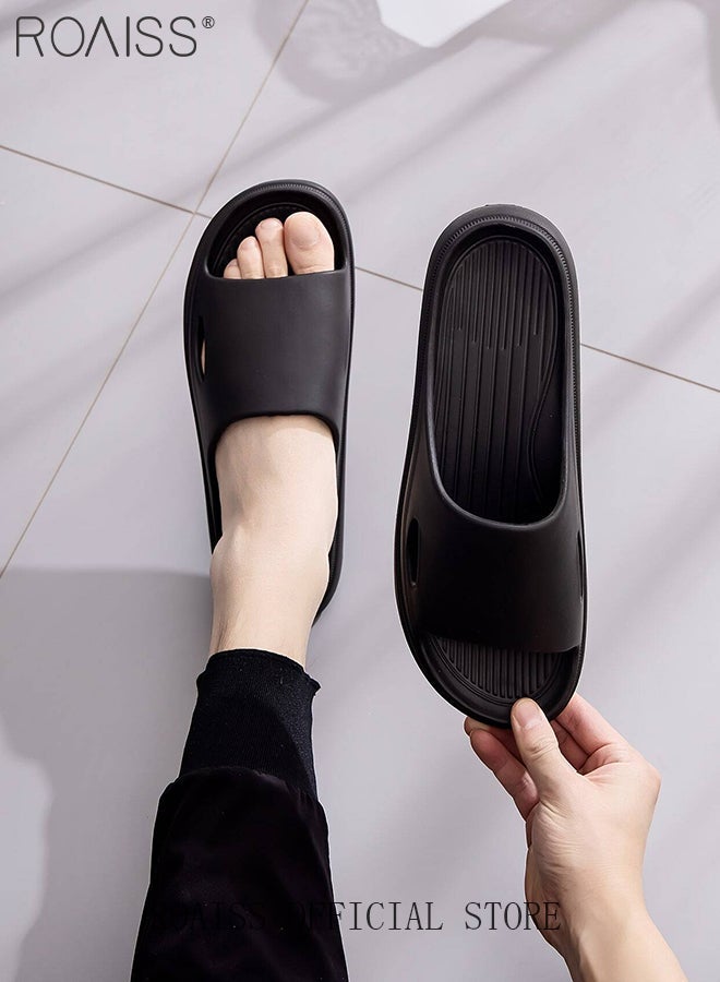 roaiss Men's EVA Indoor Home Slippers for Men Summer Simple Soft Elasticity Comfort Outdoor Slides Quick Drying Silent Anti-Slip Wear-Resistant Breathable Lightweight Bath Sandals Lightweight Black - Image 1