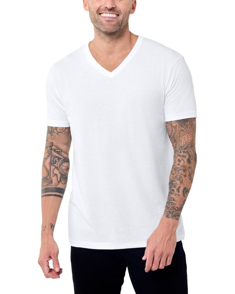 INTO THE AM V Neck T Shirts Men Fitted Casual Soft Plain Sleep Vneck Tshirt Shirts for Men (White, X-Large) - Image 1