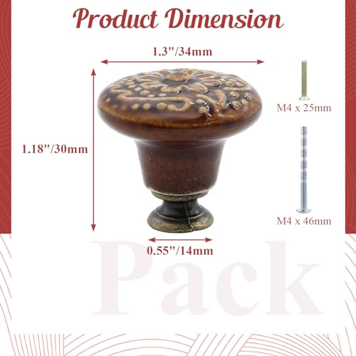 Suiwotin Brown Ceramic 16pcs Vintage Kitchen Cabinet Knobs Pulls Retro Drawer Pull Handles for Closet Cupboard Furniture Door Knobs - Image 3