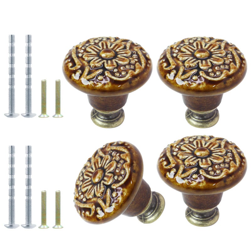 Suiwotin Brown Ceramic 16pcs Vintage Kitchen Cabinet Knobs Pulls Retro Drawer Pull Handles for Closet Cupboard Furniture Door Knobs - Image 2