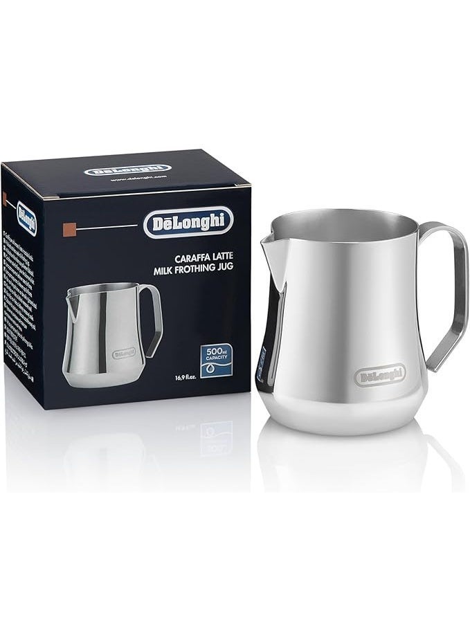 De'Longhi Milk Frothing Jug 500ml - Stainless Steel, Ergonomic Handle, Perfect for Latte Art and Milk Foam, Ideal for Cappuccino, Caffelatte, and Latte Macchiato DLSC069 - Image 1