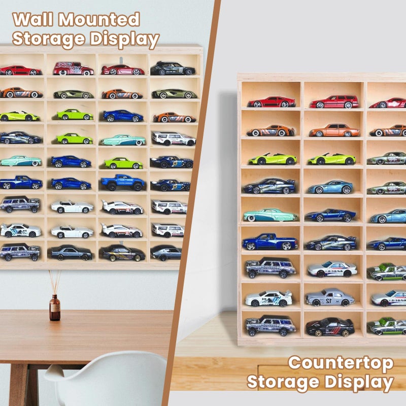 WodGod 1:64 Model Car Wooden Display Case,108 Grids,Storage Display Shelf,for 1/64 Scale Toy Cars,Wall Mount ,Model car Display Organizer,Collapsible Toy Car Storage(Only One Case) - Image 5