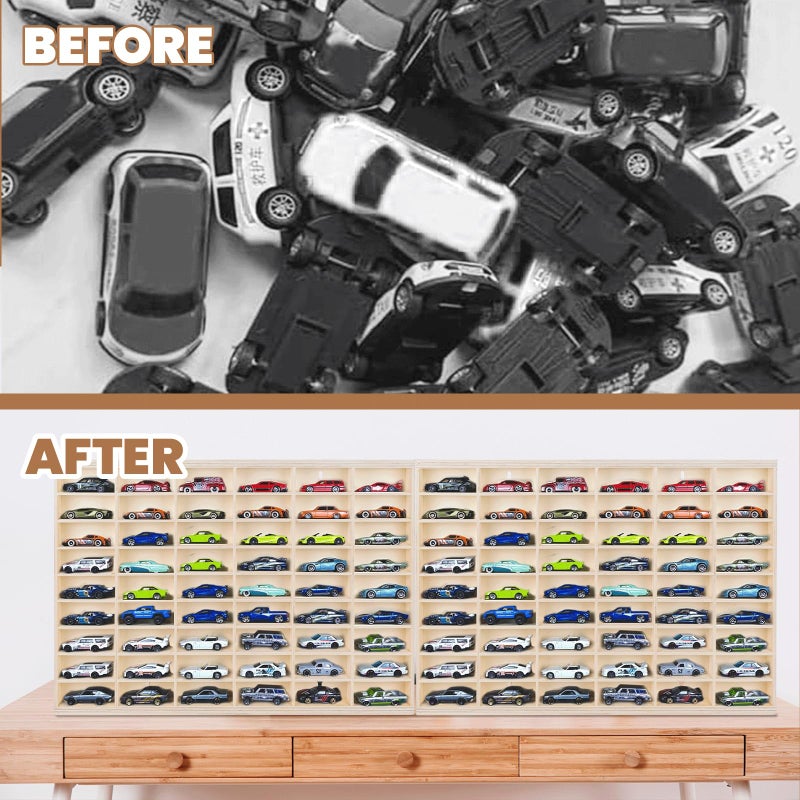 WodGod 1:64 Model Car Wooden Display Case,108 Grids,Storage Display Shelf,for 1/64 Scale Toy Cars,Wall Mount ,Model car Display Organizer,Collapsible Toy Car Storage(Only One Case) - Image 4