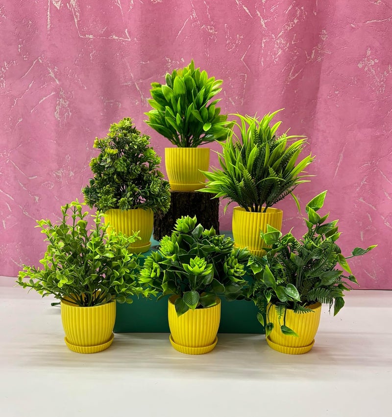 Dekorly 6 Packs Fake Plants Small, Mini Artificial Plants Indoor for Home Farmhouse Bathroom Shelf Décor (Height : 17Cm, Yellow) - Plastic - Image 1