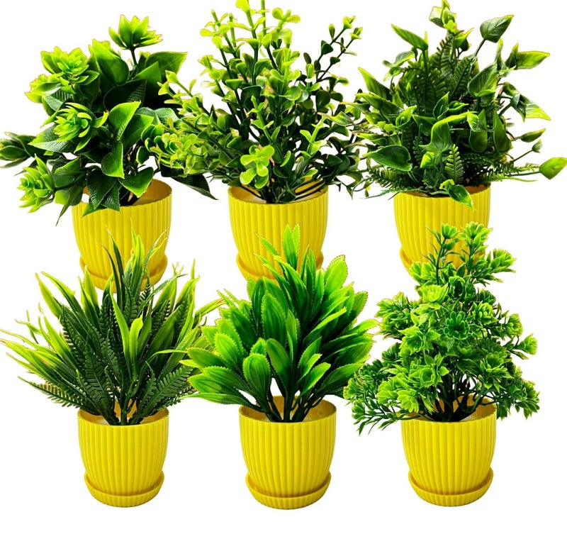 Dekorly 6 Packs Fake Plants Small, Mini Artificial Plants Indoor for Home Farmhouse Bathroom Shelf Décor (Height : 17Cm, Yellow) - Plastic - Image 2