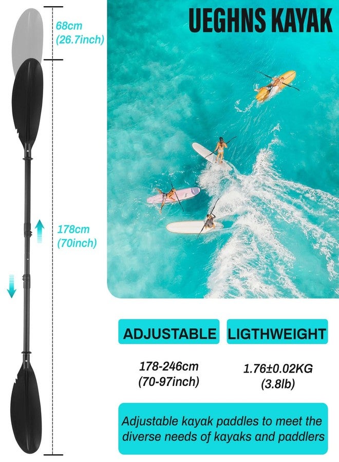 UEGHNS Kayak Paddles with Paddle Leash, Telescoping Kayaking Oars Heavy Duty 70-97" Kayak Paddles for Adults Easy to Carry Comfortable Matte Black Feel Canoes Kayaks Small Boats Kayaking Boating Canoeing Oar - Image 3
