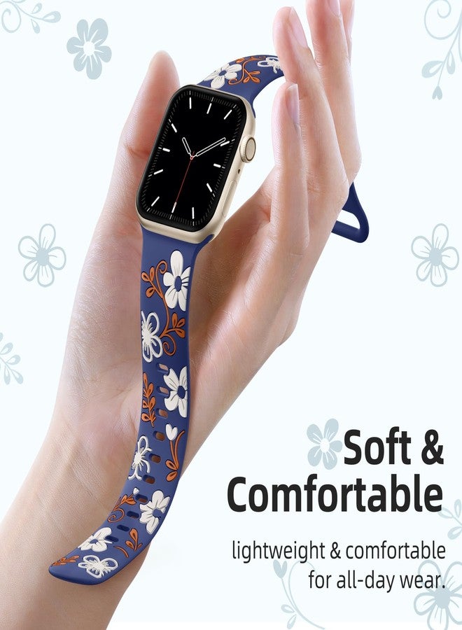 Witzon Floral Band Compatible with Apple Watch Bands For Women 40mm 41mm 38mm 42mm 44mm 45mm 46mm 49mm, Engraved Cute Flower Silicone Inlay Dressy Strap for iWatch Series 10 9 8 7 6 5 4 3 2 SE Ultra - Image 2