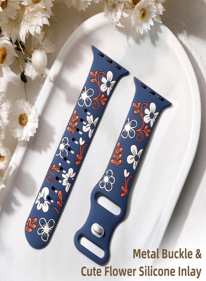 Witzon Floral Band Compatible with Apple Watch Bands For Women 40mm 41mm 38mm 42mm 44mm 45mm 46mm 49mm, Engraved Cute Flower Silicone Inlay Dressy Strap for iWatch Series 10 9 8 7 6 5 4 3 2 SE Ultra - Image 5