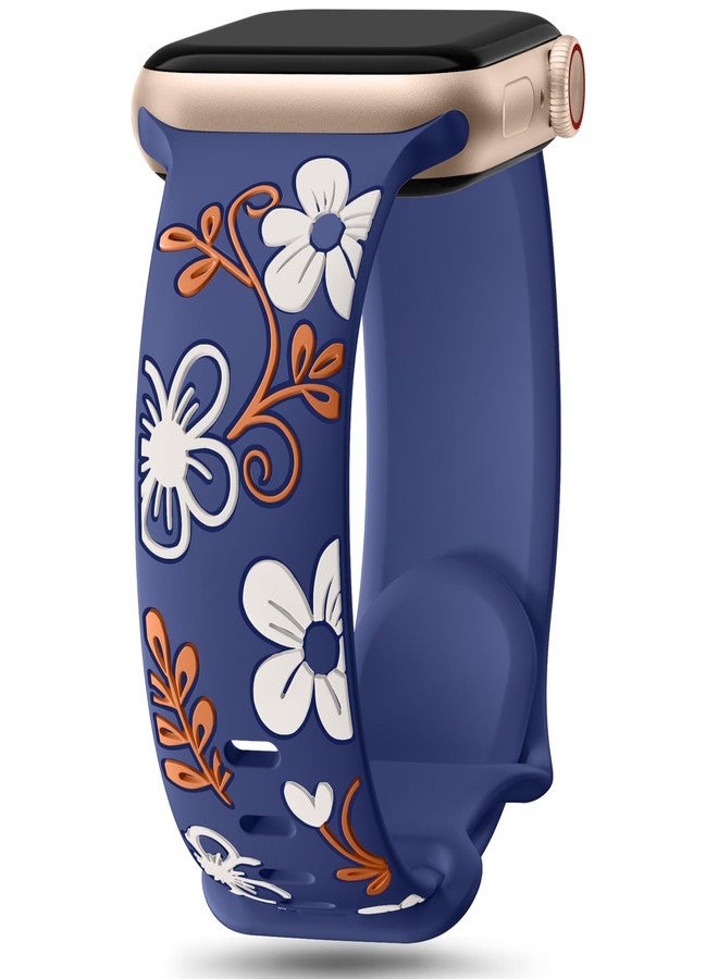 Witzon Floral Band Compatible with Apple Watch Bands For Women 40mm 41mm 38mm 42mm 44mm 45mm 46mm 49mm, Engraved Cute Flower Silicone Inlay Dressy Strap for iWatch Series 10 9 8 7 6 5 4 3 2 SE Ultra - Image 1