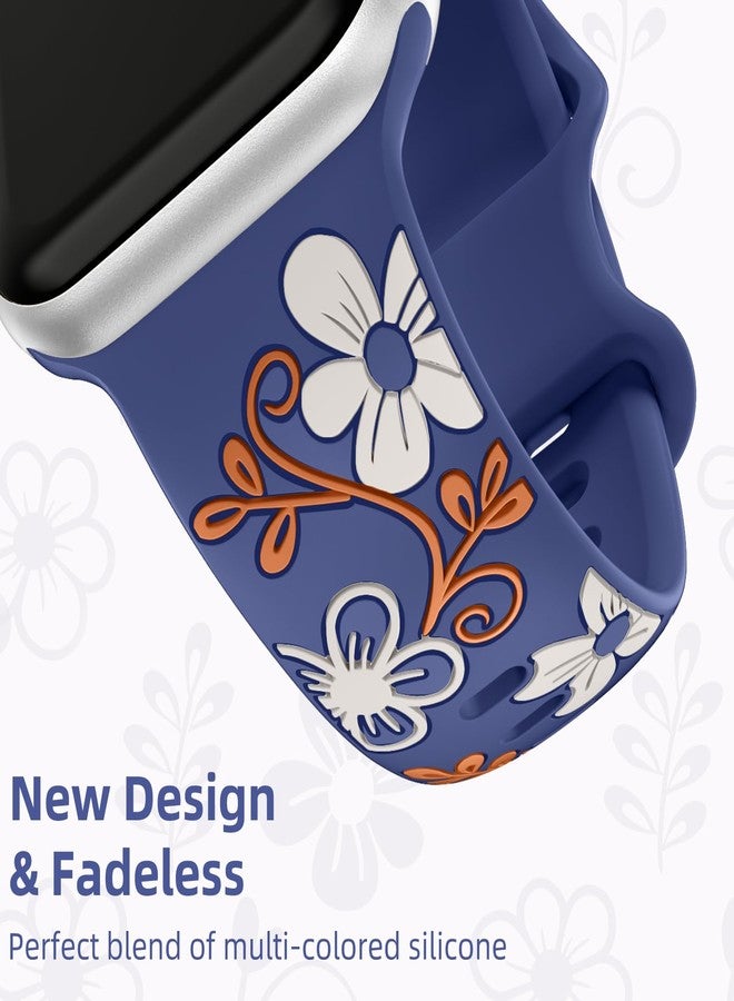 Witzon Floral Band Compatible with Apple Watch Bands For Women 40mm 41mm 38mm 42mm 44mm 45mm 46mm 49mm, Engraved Cute Flower Silicone Inlay Dressy Strap for iWatch Series 10 9 8 7 6 5 4 3 2 SE Ultra - Image 3
