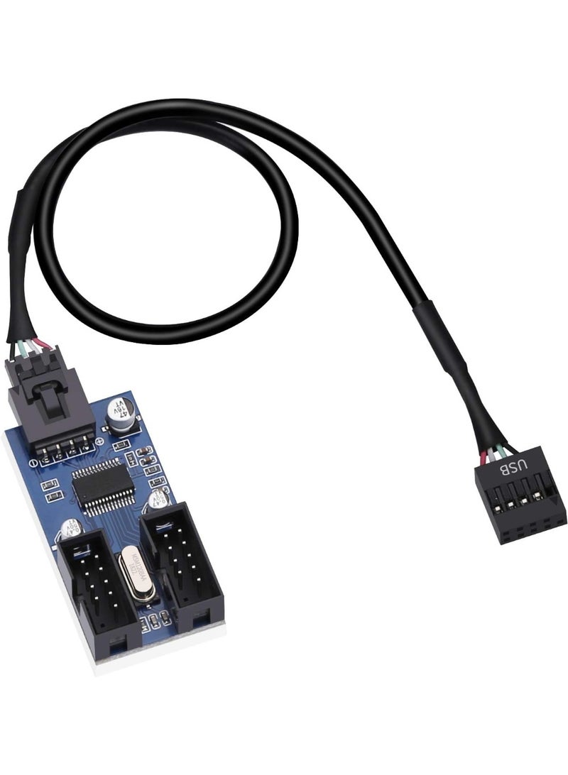 Motherboard 9pin USB 2.0 Header 1 to 2 Extension Splitter Adapter，9pin USB Header Male 1 to 2 Female Extension Cable Card Motherboard - Image 1