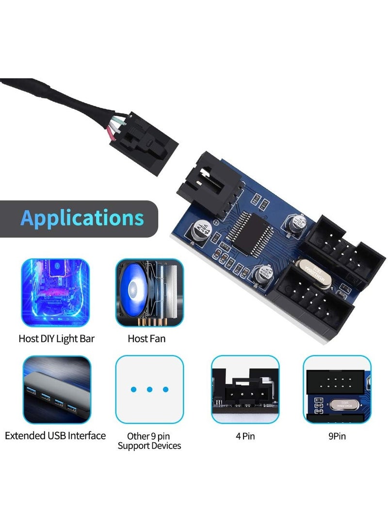 Motherboard 9pin USB 2.0 Header 1 to 2 Extension Splitter Adapter，9pin USB Header Male 1 to 2 Female Extension Cable Card Motherboard - Image 2