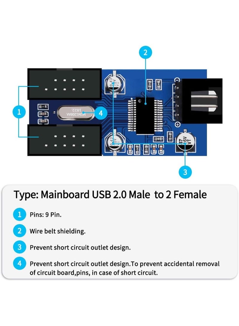 Motherboard 9pin USB 2.0 Header 1 to 2 Extension Splitter Adapter，9pin USB Header Male 1 to 2 Female Extension Cable Card Motherboard - Image 5
