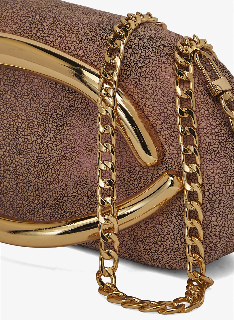 Ella Limited Edition Pink Gold Accent Embellished Metallic Clutch for Women | Best Price UAE