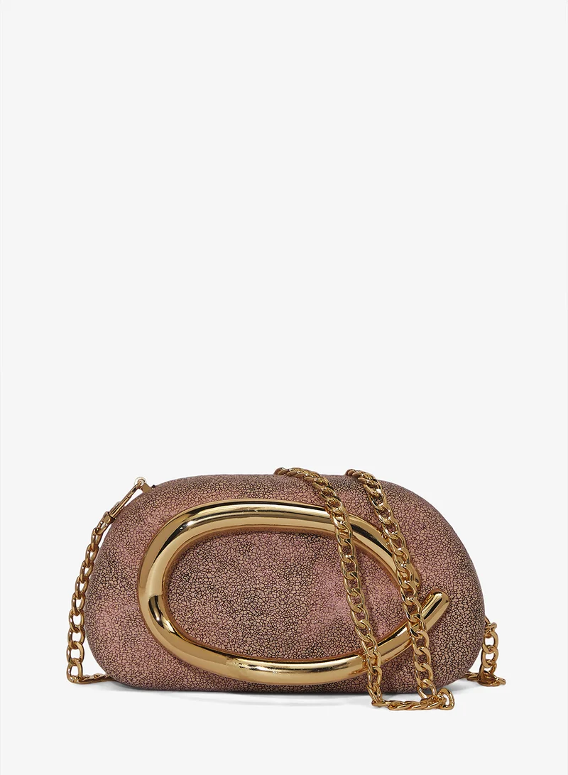 Gold Accent Embellished Metallic Clutch