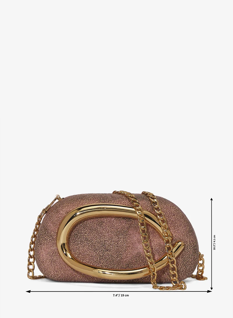 Ella Limited Edition Pink Gold Accent Embellished Metallic Clutch for Women | Best Price UAE