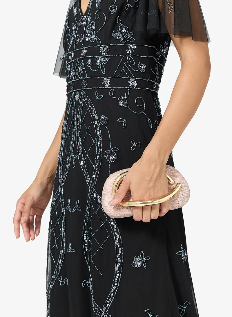 Ella Limited Edition Pink Gold Accent Embellished Metallic Clutch for Women | Best Price UAE
