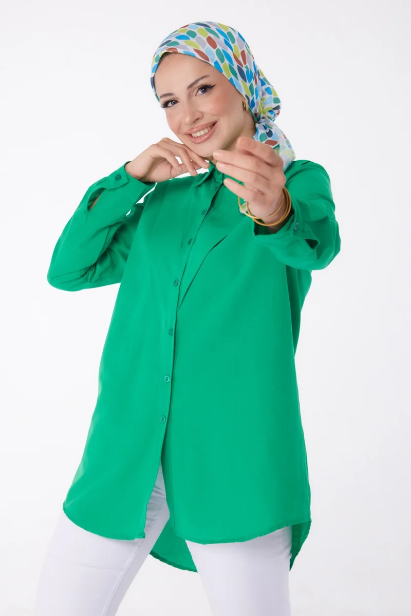 Tofisa Plain Shirt Collar Women's Green Shirt - 13247