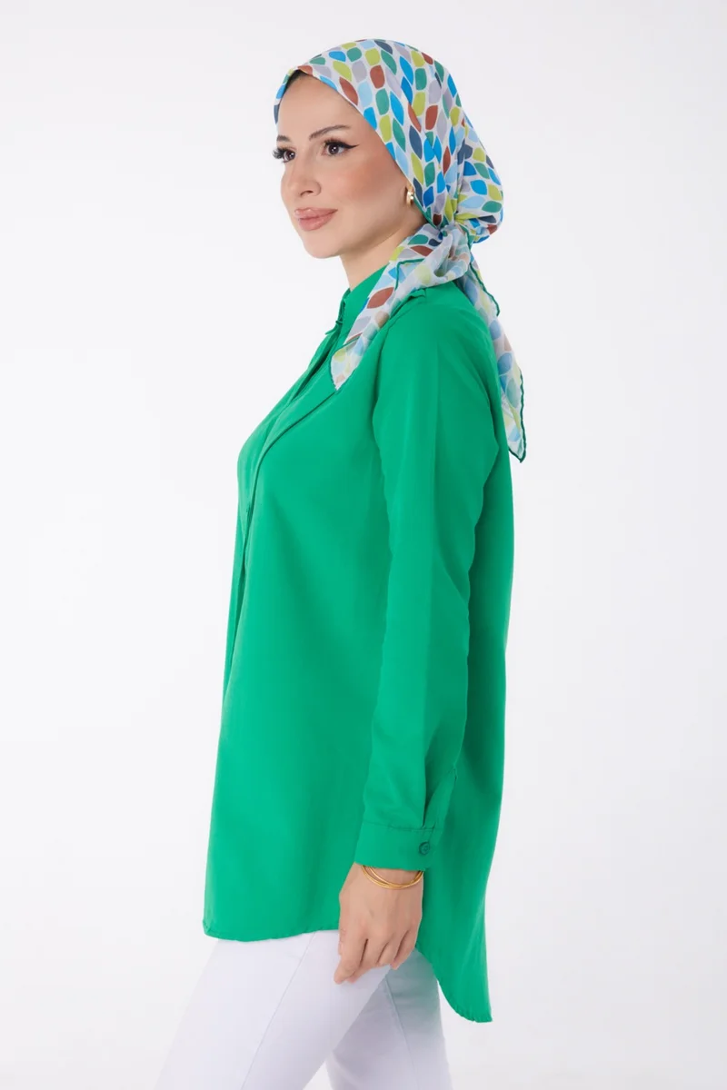 Tofisa Plain Shirt Collar Women's Green Shirt - 13247