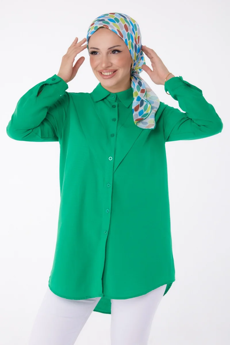 Tofisa Plain Shirt Collar Women's Green Shirt - 13247