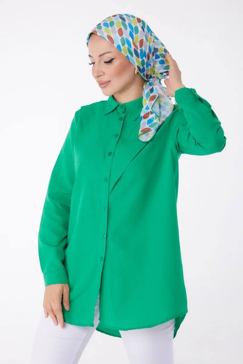 Tofisa Plain Shirt Collar Women's Green Shirt - 13247