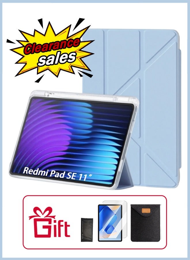 Redmi Pad SE 11 Inch Cover, For Redmi SE Cover With Pen Slot, Case For Shockproof Y Folding Stand, Transparent Tpu Protective Cover,  Flip Cover Stand Smart Wake-Up/ AED 23 Gift Set Anti-Glare Protective Film - Blue - Image 1
