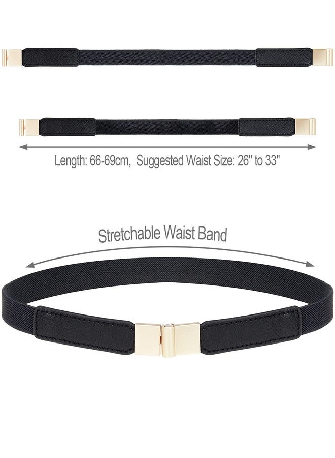 EAONE Skinny Belts for Women 5 Pack, Fashion Dress Belts Stretch Women Waist Belts Plus Size Elastic Waist Band for Dresses, E-gold/Black/Black/Black/Black - Image 4