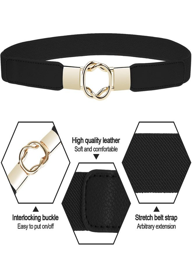 EAONE Skinny Belts for Women 5 Pack, Fashion Dress Belts Stretch Women Waist Belts Plus Size Elastic Waist Band for Dresses, E-gold/Black/Black/Black/Black - Image 2