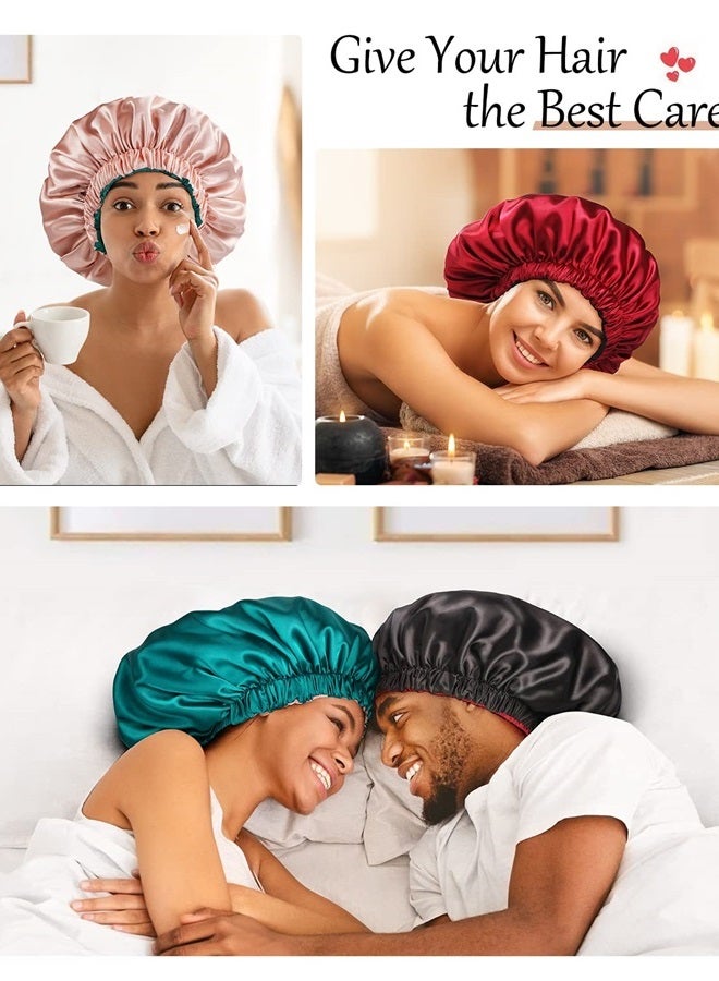 mikimini Black Satin Bonnet for Sleeping Pack of 2, Curly Hair Silk Sleep Cap for Women and Men Reversible Double Layer Bonnets X-Large Sleeping Cap Soft Stretchy Night Cap for Hair Care - Image 4