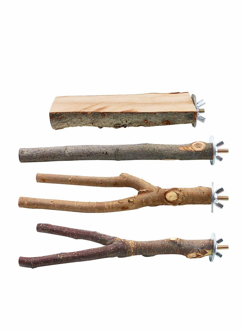 Excefore Parrot Stand Branches Fork Toys, 4 Pack Pet Bird Cage Wooden Hanging Perch Platform Hammock Swing Toy - Image 1
