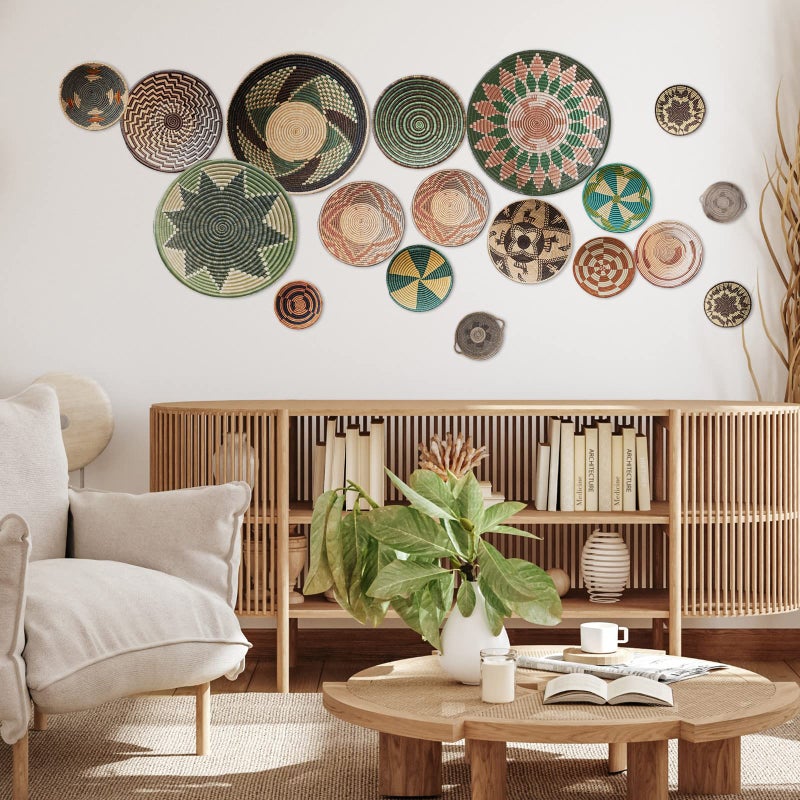 Glenmal 18 Pcs Boho Basket Wall Decals Round Wall Sticker Modern Decor Peel and Stick Decor Sticker Removable Boho Stickers Rustic Art for Bedroom Office, Kitchen, Living Room, Nursery - Image 3