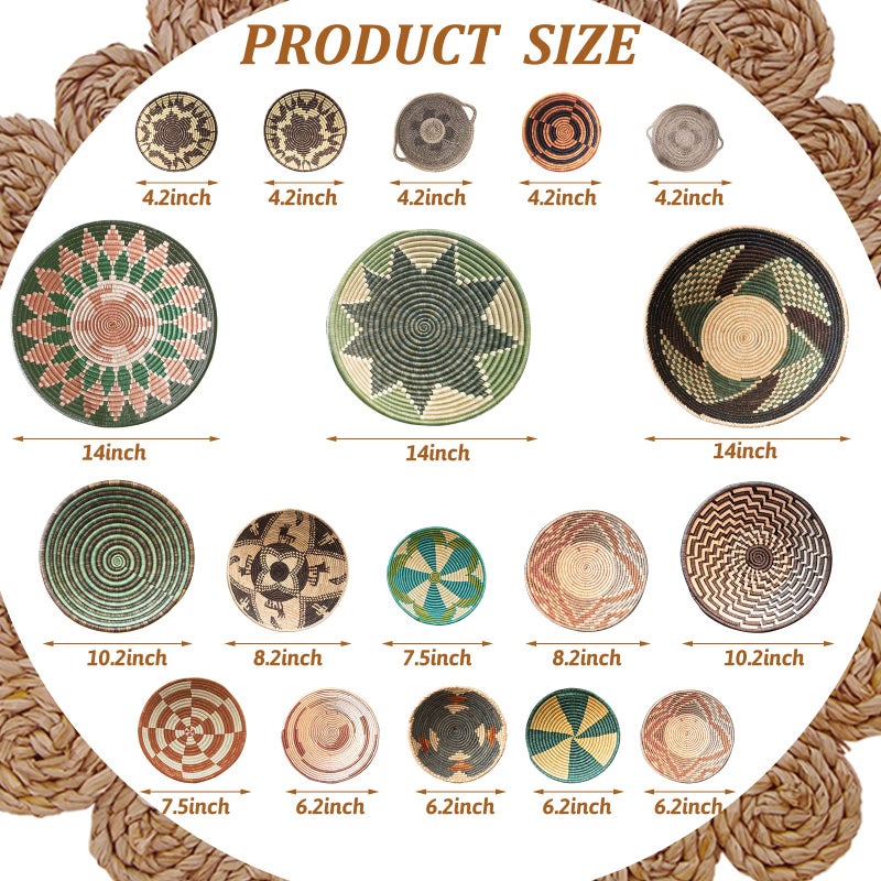 Glenmal 18 Pcs Boho Basket Wall Decals Round Wall Sticker Modern Decor Peel and Stick Decor Sticker Removable Boho Stickers Rustic Art for Bedroom Office, Kitchen, Living Room, Nursery - Image 2