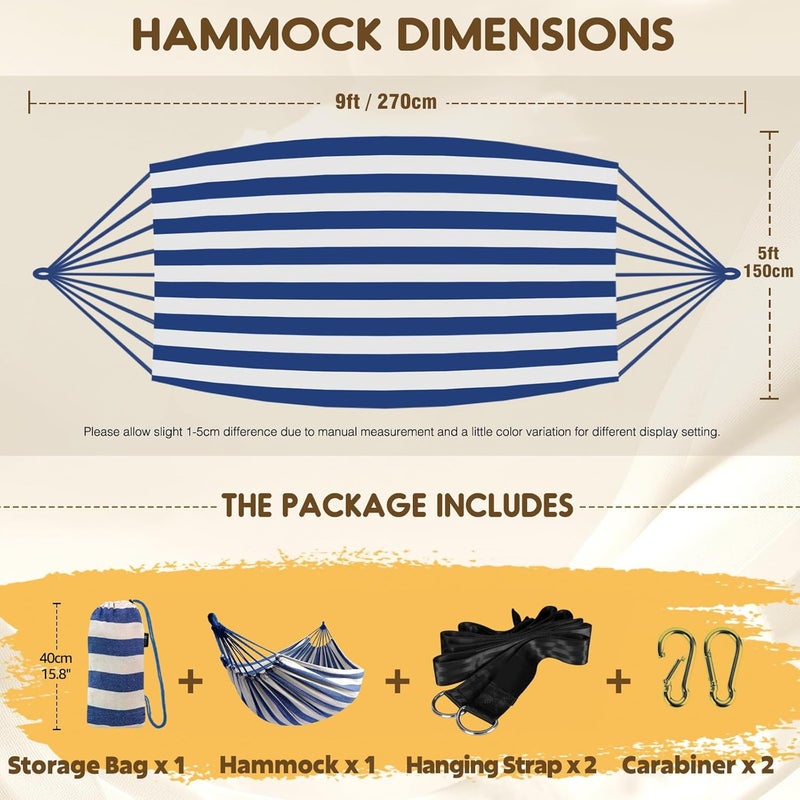Anyoo Cotton Hammock Portable Camping Hammocks for Hanging Sturdy Garden Comfortable Fabric Hammock with Tree Straps Up to 660lbs with Travel Bag for Camping Outdoor/Indoor Patio Backyard - Image 2