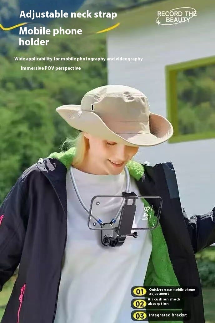 Neck-Mounted Phone Stand (POV/Vlog Selfie Stand), Hands-Free Neck-Mounted Phone Stand, Chest Strap, Suitable for IPhone 15, 14, 13, 12 Series and Android Phones (grey) - Image 2