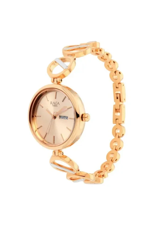 TITAN Titan Raga Viva Quartz Analog with Day and Date Women Watch Rose Gold Dial With Two Toned Colour Metal Strap