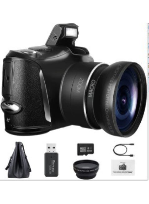 English Product Digital Camera, 4K 48MP Full HD Point And Shooting Camera With 3-inch R6S-Body Color:R6S + Storage Bag +32G Memory Card + Card Reader + Wide Angle Lens