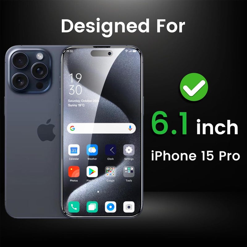 Romkasi 4 Pack Privacy Screen Protector for iPhone 15 Pro 6.1 Inch with 4 Pack Camera Lens Protector, Anti Spy Tempered Glass Film, Anti-Scratch, Touch Sensitive, Case Friendly - Image 2