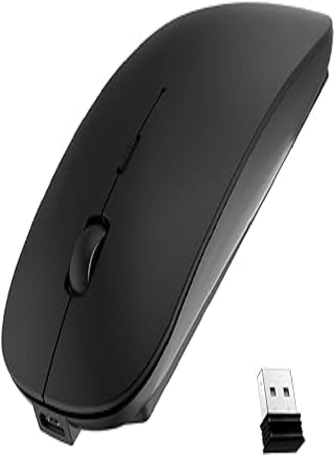 Ultra-Thin 2.4G Office Wireless Mouse Mute Charging Mouse Notebook Home Mouse with USB Receiver Compatible for Notebook, PC, Laptop, Computer, MacBook (Black) 