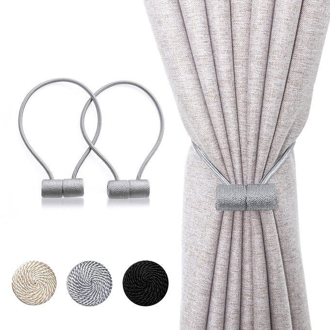 2 PACK WINDOW CURTAIN HOLDBACKS MAGNETIC CURTAIN TIEBACKS UPGRADED 16 INCH HOME OFFICE DECORATIVE TWIST TIE BACKS FOR BLACKOUT SHEER WINDOW TREATMENT GREY