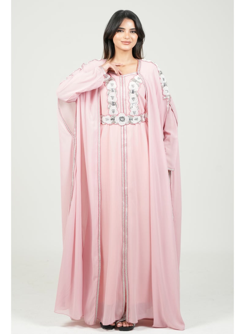 البنت الشرقية قفطان مغربي مطرز فستان مع حزام على الخسر - Image 1