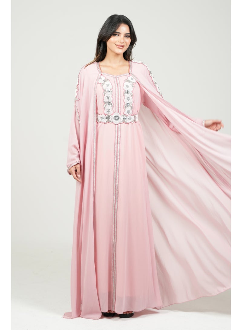 البنت الشرقية قفطان مغربي مطرز فستان مع حزام على الخسر - Image 3