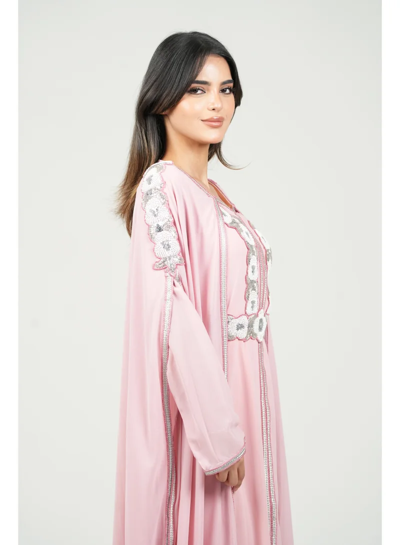 Al Bent Al Sharqieh PINK embroidered kaftan dress jalabia for Women | Best Price UAE