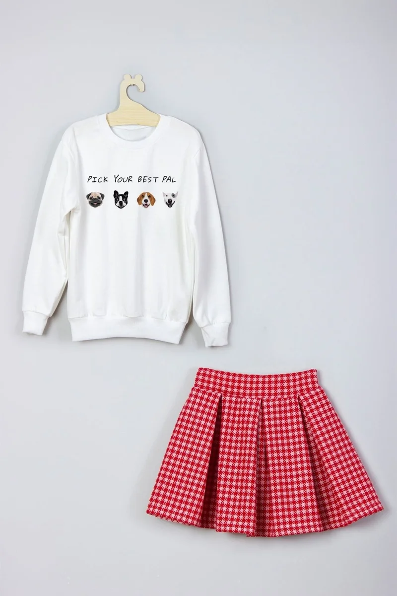 Ada Bebek Çocuk Ada Baby Kids New Season Cute Friends Patterned Skirt Sweat Suit