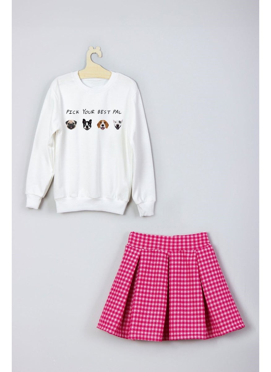 Ada Bebek Çocuk - Ada Baby Kids New Season Cute Friends Patterned Skirt Sweat Suit - Image 1