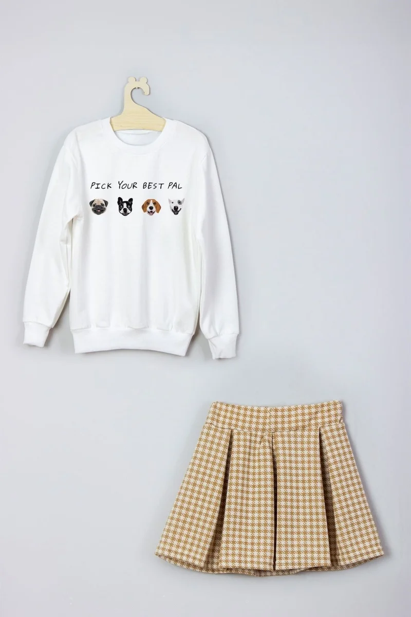Ada Bebek Çocuk Ada Baby Kids New Season Cute Friends Patterned Skirt Sweat Suit