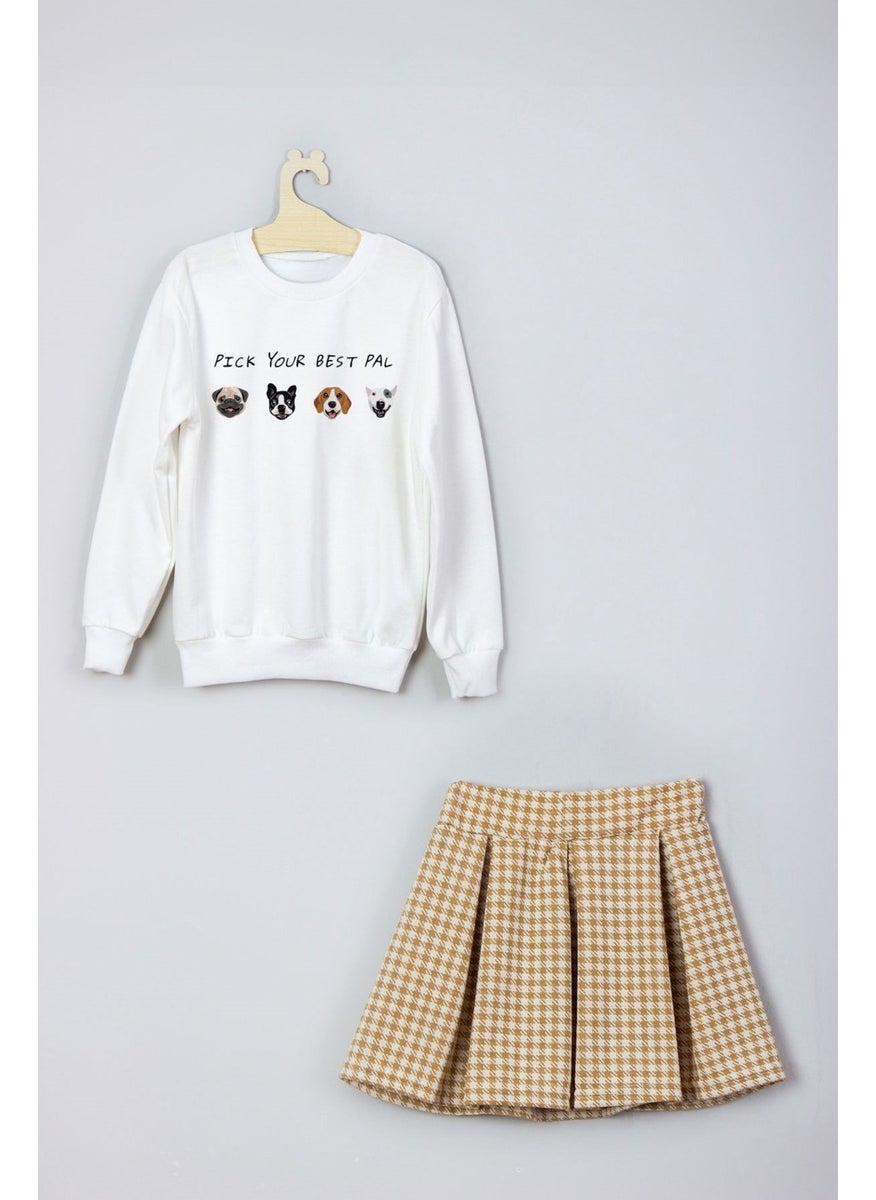 Ada Bebek Çocuk - Ada Baby Kids New Season Cute Friends Patterned Skirt Sweat Suit - Image 1