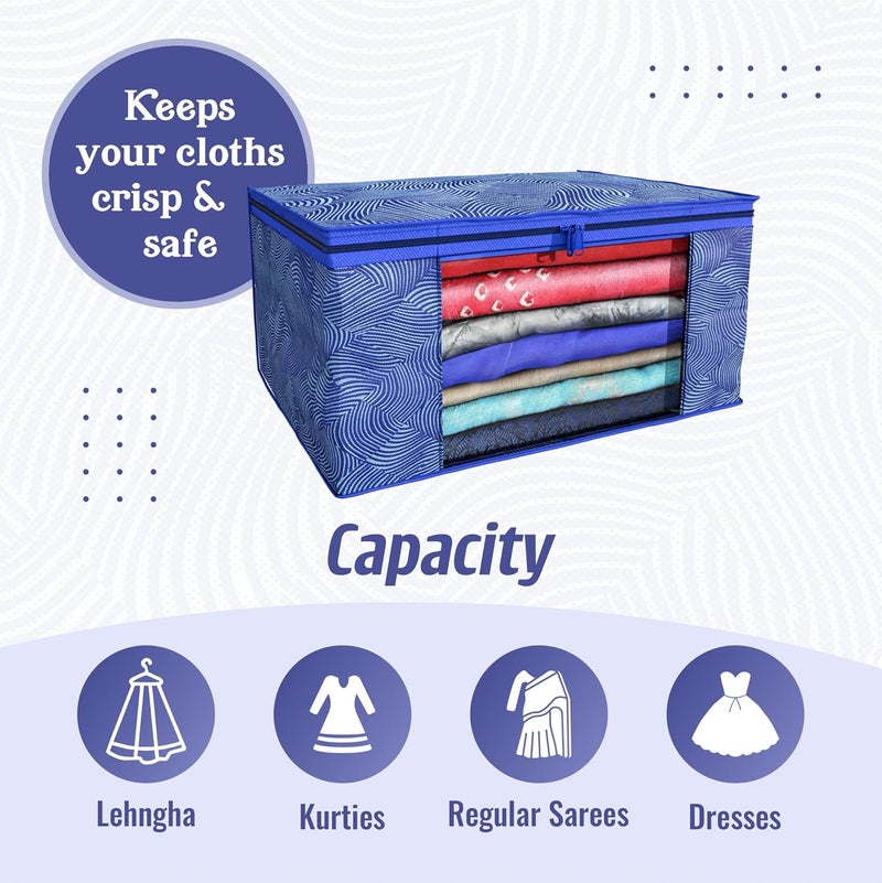 Kuber Industries Kuber Industries Clothes Organizer For Wardrobe Pack of 6 Storage Organizer For Saree Shirts Salwaar Suit Lehenga Dress Organizer For Wardrobe Saree Covers With Zip Printed Blue - Image 5
